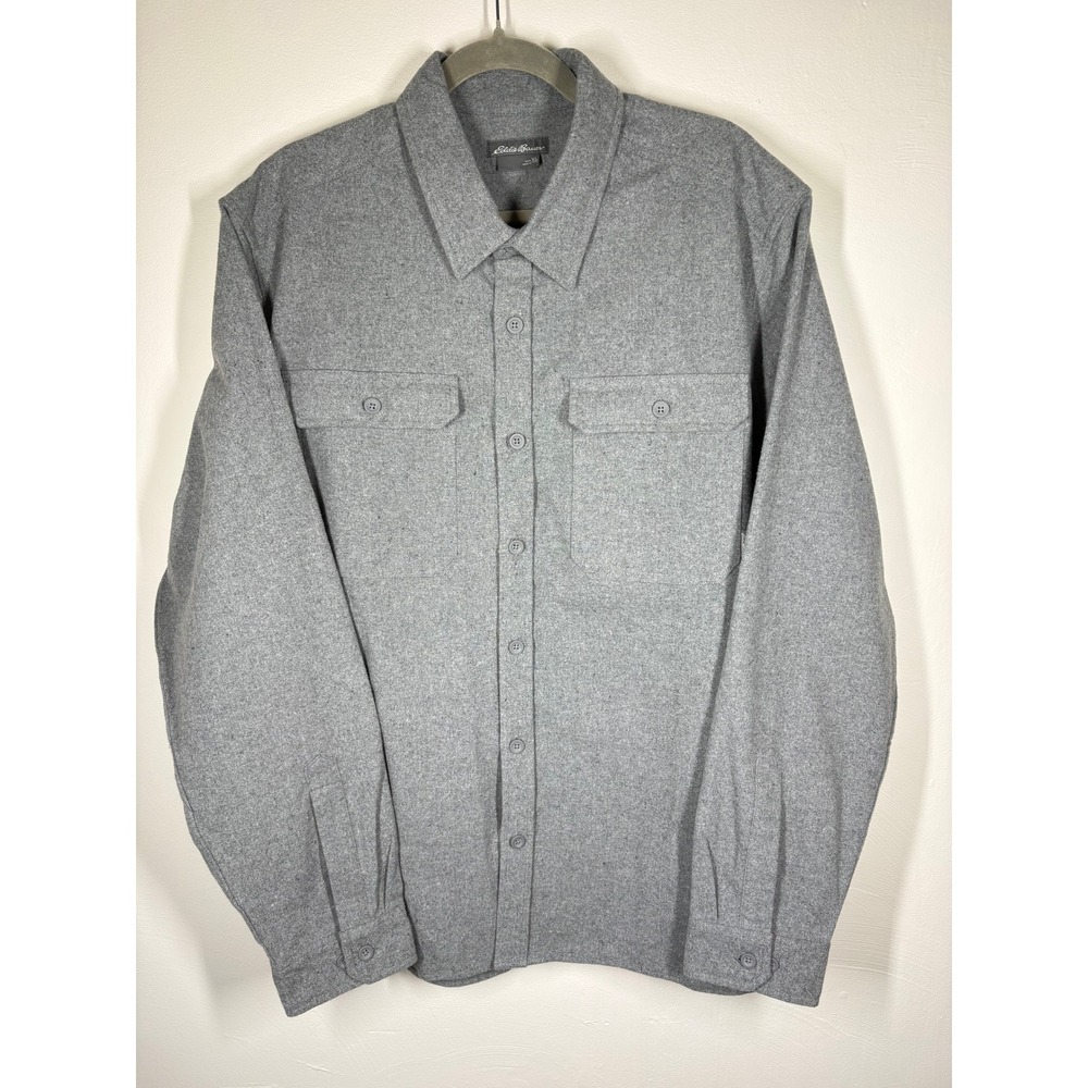 Eddie Bauer Mens Shacket Work Shirt XL Gray Flannel Long Sleeve Gorpcore Thick